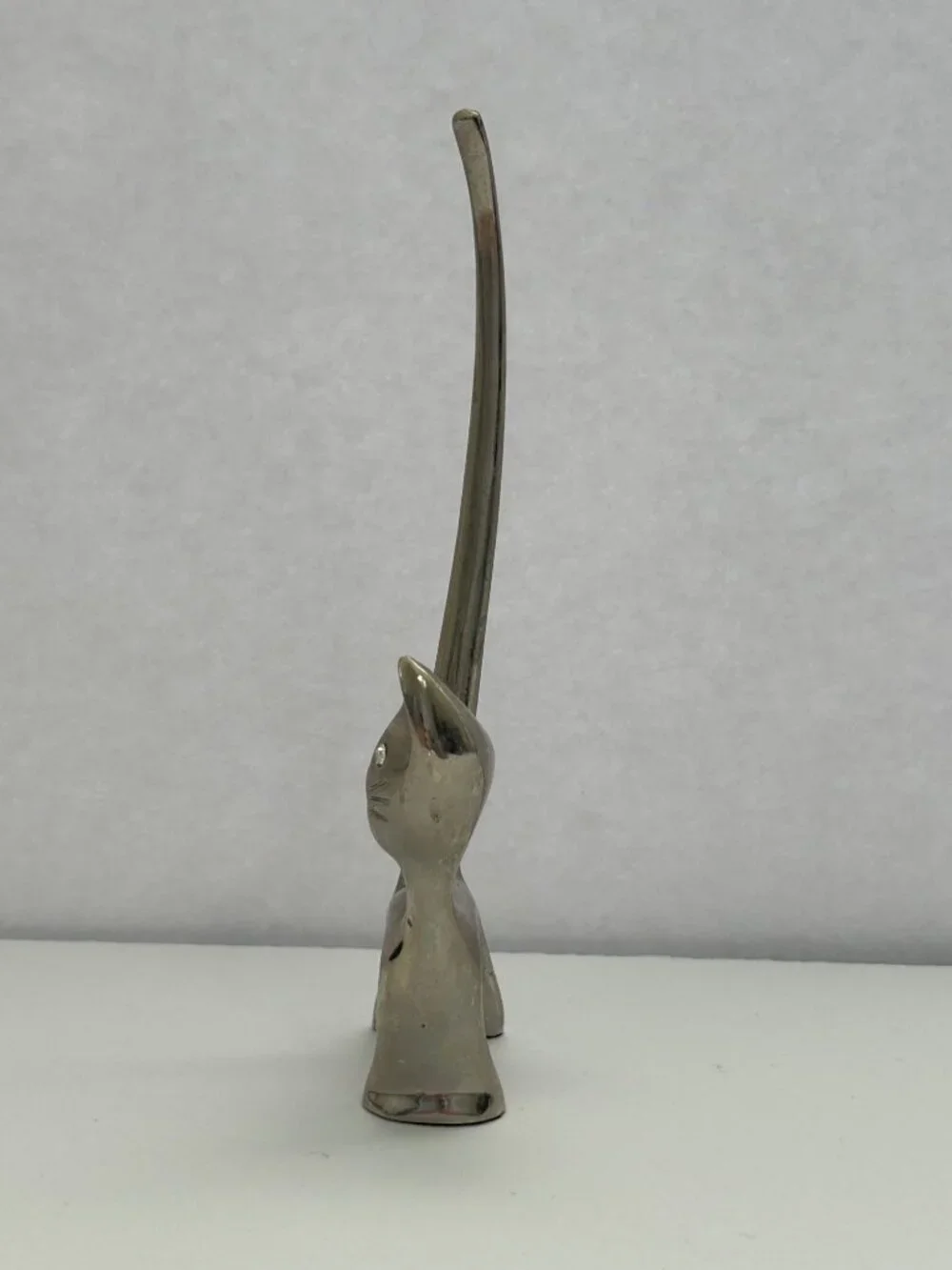 Vintage MCM Chrome Cat Ring Holder Walter Bosse-Style Minimalist Atomic Age